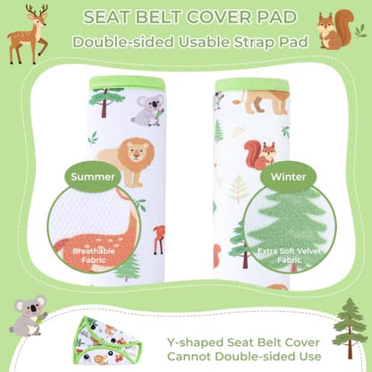 COOLBEBE Kids Seat Straps Cover Pad, Forest Animals - color: White Zoo