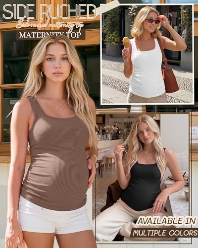 3 Pack Maternity Tank Tops Pregnancy Shirts - color: Coffee, White, Black, size: Small