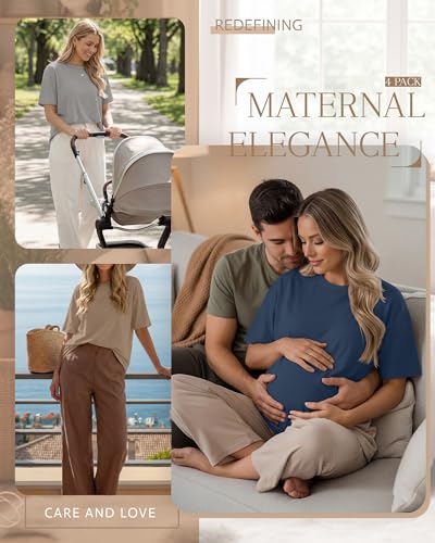 4 Pack Nursing Breastfeeding Shirts - color: Haze Blue, Khaki, Light Gray, Black, size: Medium
