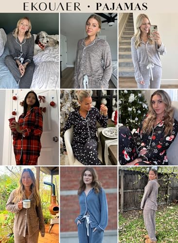 Ekouaer Women's Pajamas Long Sleeve Loungewear Casual Button Down Pjs - color: Blue, size: Large