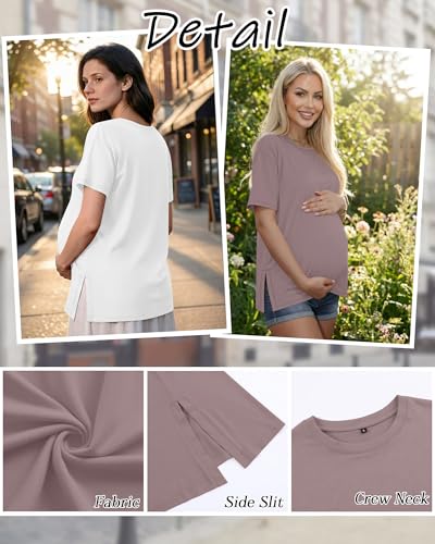 Riyiper 4 Pack Women's Short Sleeve Maternity T Shirts - color: Black, Washed White, Khaki, Dusty Purple, size: Medium