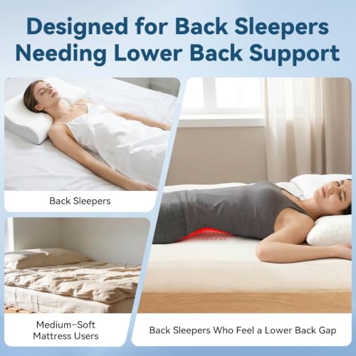 Adjustable Height Lumbar Support Pillow for Sleeping, Ergonomic Contour Lower Back Pillow for Bed with Breathable Washable Cover, Spine Alignment & Sleep Comfort, Grey
