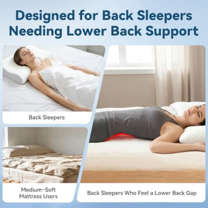 Adjustable Height Lumbar Support Pillow for Sleeping, Ergonomic Contour Lower Back Pillow for Bed with Breathable Washable Cover, Spine Alignment & Sleep Comfort, Grey