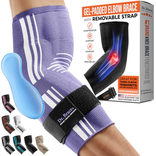 DR. BRACE® Elite Elbow Brace Support, Breathable Elbow Compression Sleeve with Gel Pad for Golfer's, Tennis Elbow & Tendonitis Treatment & Pain Relief - color: Purple-White, size: XX-Large
