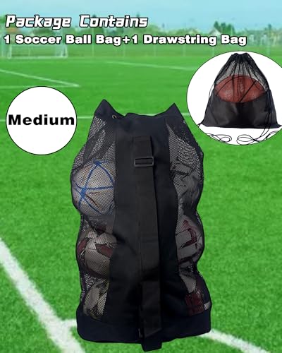 Soccer Ball Bag for Coaches,Heavy Duty Mesh Ball Bag Drawstring Bag - color: Black, size: Medium