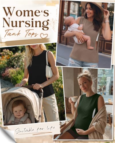 Xaatren 3 Pack Nursing Tank Tops for Breastfeeding - color: Black, Army Green, Coffee, size: Small