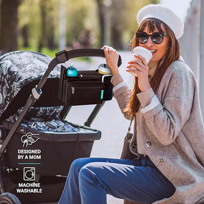 Swanoo Stroller Organizer, 40 oz Tumbler Holder, Patented Non-Slip Straps - color: Black