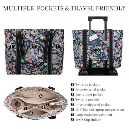 Tote Bag for Women with LaptopCompartment & Cup Holder - color: Bermuda Island