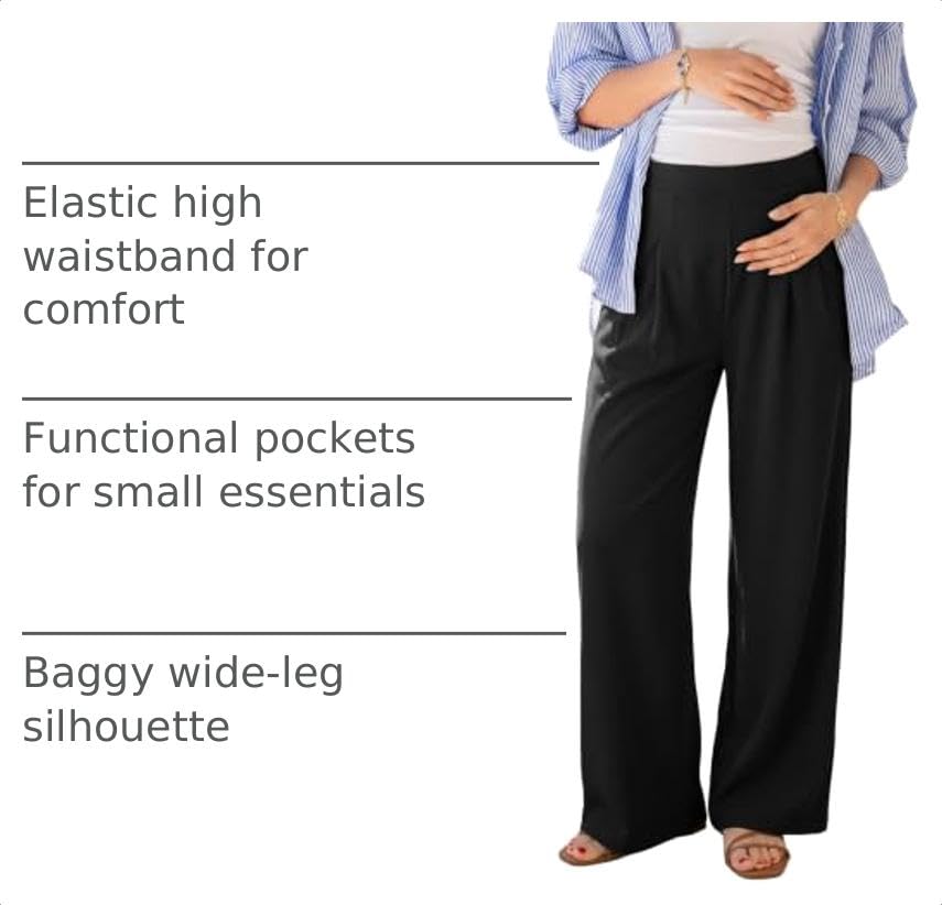 BLENCOT Women Maternity Work Pants Elastic High Waist Dressy Casual - color: Black, size: XX-Large