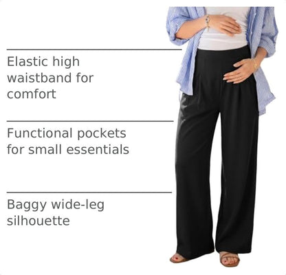 BLENCOT Women Maternity Work Pants Elastic High Waist Dressy Casual - color: Black, size: XX-Large