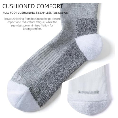 LEVSOX Bamboo Viscose Compression Socks Wide Calf 15-20 mmHg with Cushioned - color: Grey/White, size: Large