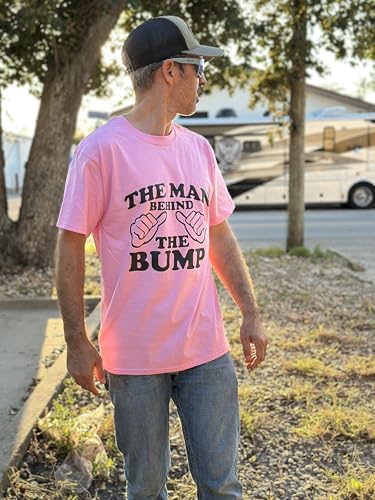 The Man Behind the Bump Pregnancy Announcement Cotton T-Shirt Father Gift - color: Black, size: Medium