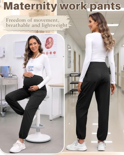 Locoowai 3 Pack Women's Maternity Jogger Scrub Pants with Pocket - color: Black, Black, Black, size: XX-Large