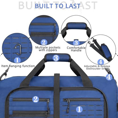65L Foldable Duffle Bag for Travel, Large Durable Travel Duffel Bag - color: Blue