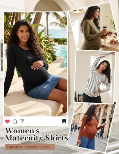 Happy.angel Women's Maternity Long Sleeve Shirts,Side Ruched Pregnancy Tops - color: Black, size: Small