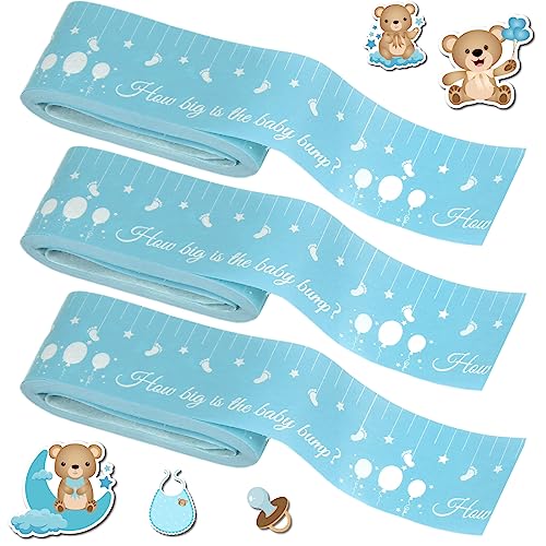 Baby Shower Games for Gender Neutral How Big is Mommys Belly Tape 150 feet Measure Baby Bump Tape Measuring Tape Pregnant Belly Bear Baby Shower Tummy Measuring Tape Party Favors Supplies Blue - color: Blue