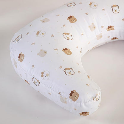 U-Shape Breastfeeding Nursing Pillow Set, 1 Insert and 2 Removable Covers - color: White & Brown Teddy Party