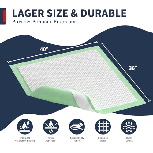 BIGGMED Extra Large Bed Pads with Adhesive Strips 40'' X 36'', 30 Count - size: 40"x36"- 30 Count (with Adhesive Stripes)