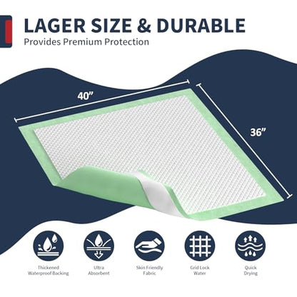BIGGMED Extra Large Bed Pads with Adhesive Strips 40'' X 36'', 30 Count - size: 40"x36"- 30 Count (with Adhesive Stripes)