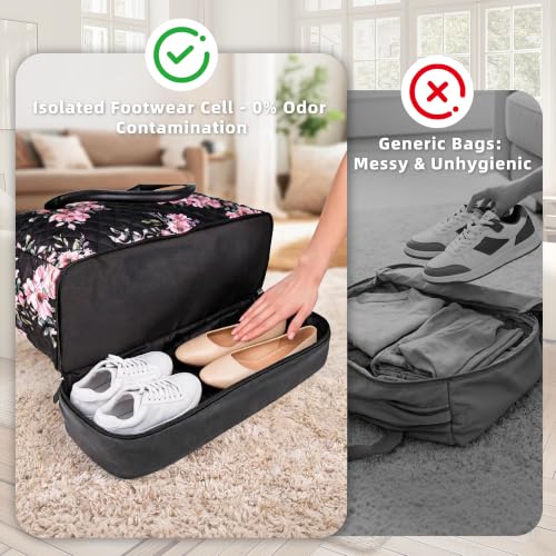 MyMealivos Canvas Weekender Bag Travel Duffel Shoe Compartment Overnight - color: Multicolor with black