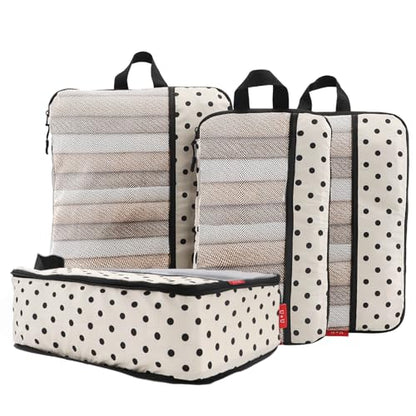 U+U 4 Set Compression Packing Cubes, Travel Organizers (Polka Dot) - color: Polka Dot-02, size: 4 Set
