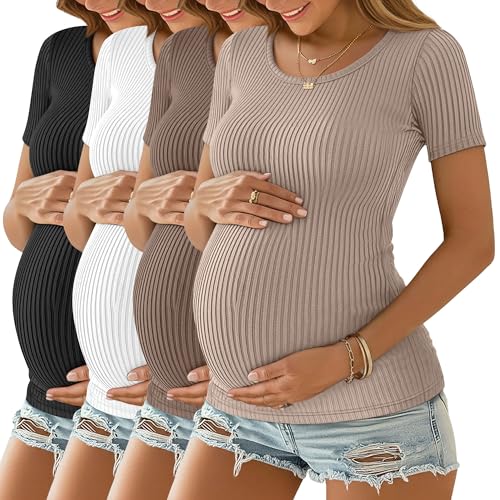Oakgarden 4 Pack Women's Maternity Shirts - color: Latte, Coffee, White, Black, size: Small