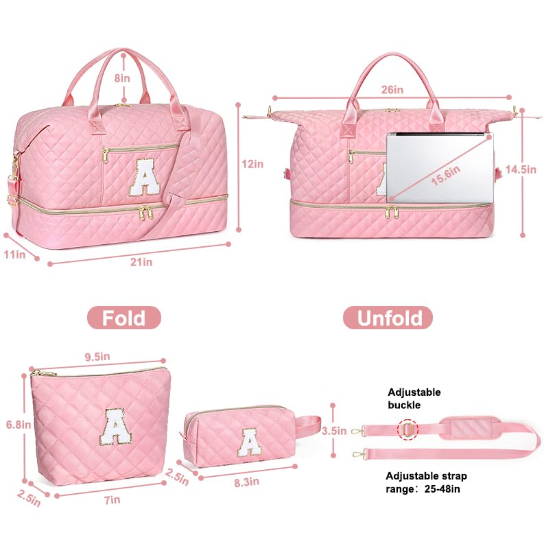 Personalized Travel Duffle Weekender Bag Graduation Birthday Gift for Her - color: Pink, style: H