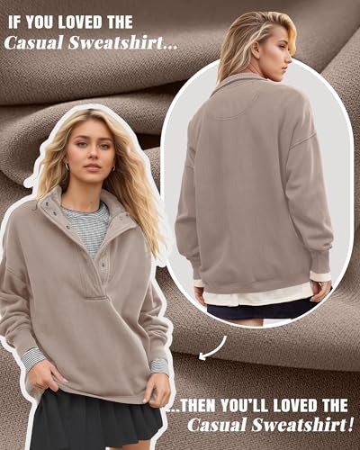 Gacaky Sweatshirt for Women Oversized Henley Neck Pullover Top Fall Outfits - color: Coffeegrey, size: X-Small