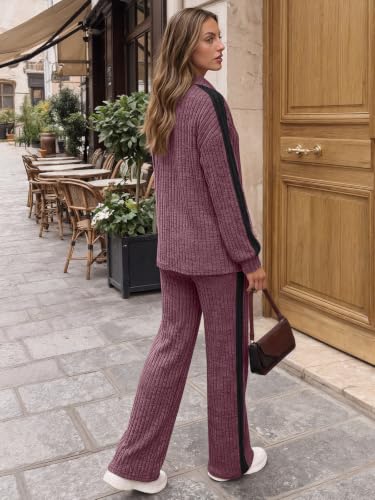Trendy Queen Womens 2 Piece Lounge Matching Sets Fall Travel Comfy Outfits - color: Mauve, size: Small