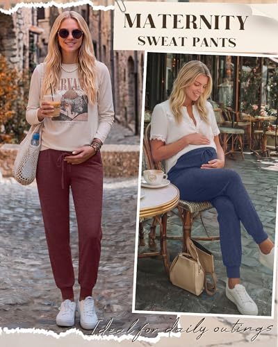 3 Pack Women Maternity Pants Pregnancy Lounge Jogger - color: Black, Dark Blue, Wine Red, size: Small