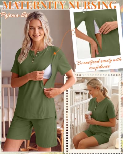 Maternity Nursing Pajama Set - color: Army Green, size: Large