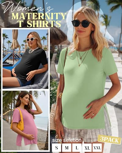 Ficerd 3 Pack Women's Maternity T Shirts - color: Black, Light Green, Pink, size: Small
