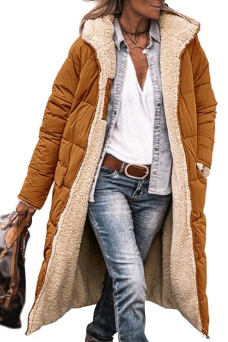 PRETTYGARDEN Women's Winter Fleece Warm Long Coats - color: Brown, size: X-Large