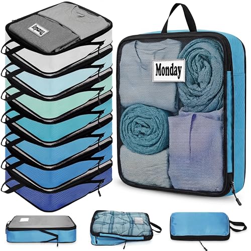 7 Pcs Packing Cubes for Travel Days of Week, Blue, M - color: Blue, size: M