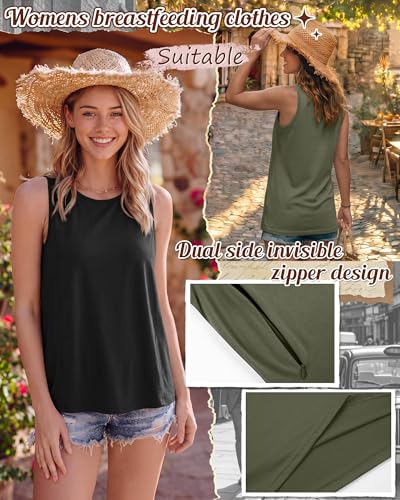 4 Pack Women Nursing Tank Tops Breastfeeding - color: Army Green, Brown, White, Black, size: Medium