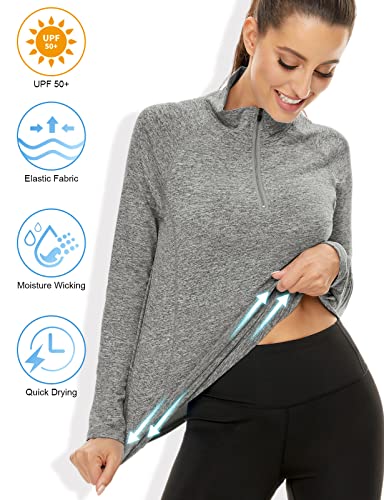 LURANEE Womens UPF 50+ Long Sleeve 1/4 Zip Pullover Athletic Hiking Running Workout Tops - color: Grey, size: Medium