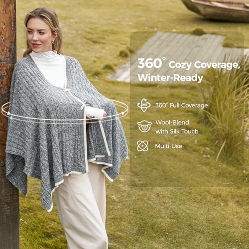 Momcozy Knit Nursing Cover – Soft & Cozy Full Coverage Nursing Shawl for Breastfeeding and Pumping, Versatile Fall/Winter - color: Grey