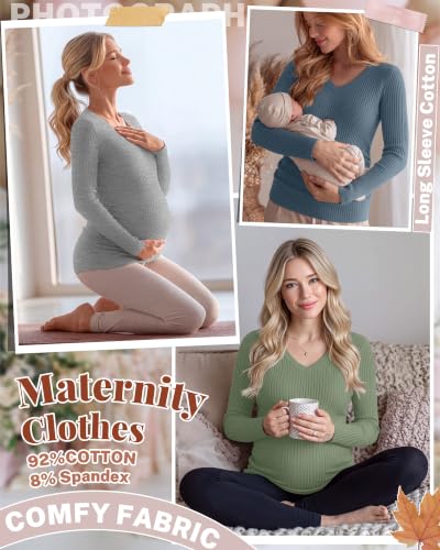 4 Pack Women's Maternity Shirts - color: Light Gray, Gray Green, Haze Blue, Black, size: XX-Large