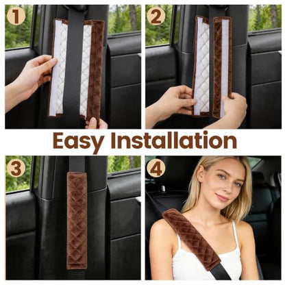 Amooca 2 Pack Seat Belt Covers Soft Shoulder Pad for Cars & Backpack - color: Brown