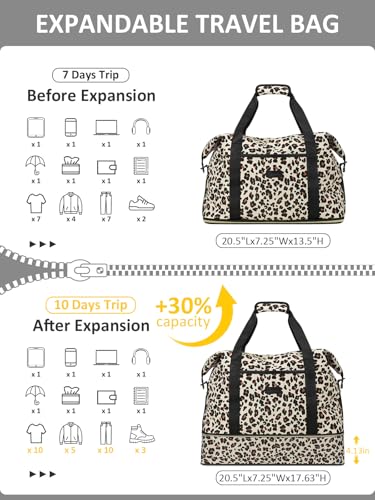 Capolo Expandable Travel Duffle Bag Weekender Overnight Bags for Women Men - color: Leopard, size: X-Large