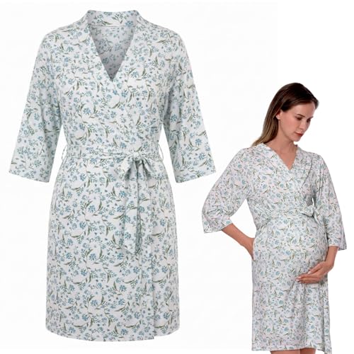 Maternity Robe - Botanical Collection - color: Blue Botanical, size: 3X-Large