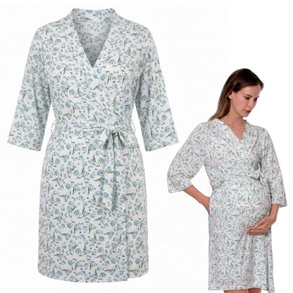 Maternity Robe - Botanical Collection - color: Blue Botanical, size: Large