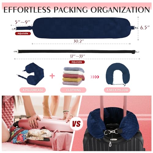 Stuffable Neck Pillow for Travel, Packable Neck Pillow (Blue-Checkerboard) - color: Blue-checkerboard