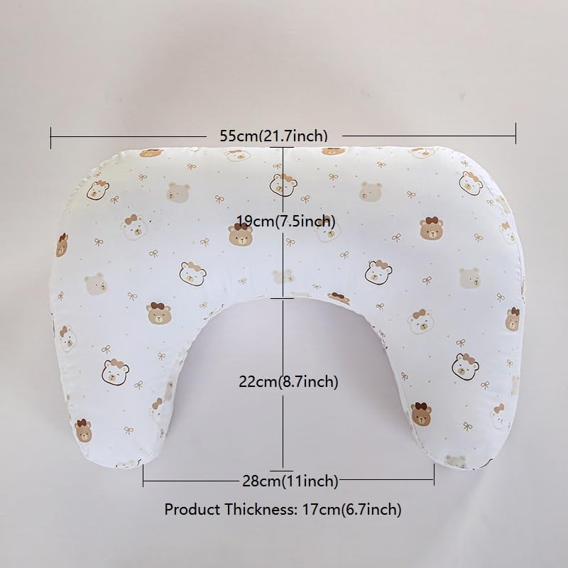 U-Shape Breastfeeding Nursing Pillow Set, 1 Insert and 2 Removable Covers - color: White & Brown Teddy Party