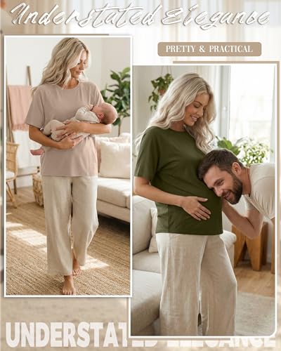 3 Pack Women's Oversized Nursing Tops - color: Orange, Army Green, Light Khaki, size: XX-Large