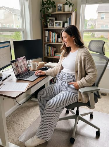BLENCOT Striped Maternity Pants Tie Waist Fall Pregnancy Postpartum Outfits - color: Blue, size: Small