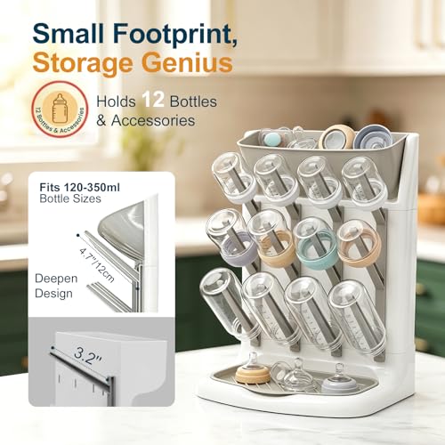 GoMaihe Baby Bottle Drying Rack: Space Saving Vertical Bottle Dryer Holder - color: Beige, size: Upgraded