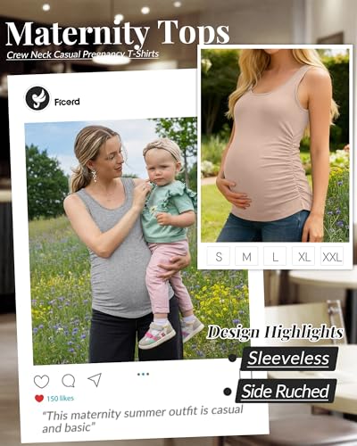 Ficerd 4 Pcs Womens Maternity Sleeveless Tank Tops - color: Khaki, White, Light Heather Gray, Black, size: X-Large