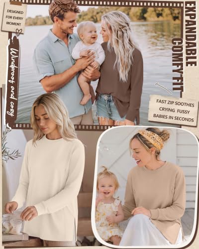 Ficerd 3 Pack Womens Nursing Tops for Breastfeeding - color: Cream, Khaki, Brown, size: X-Large