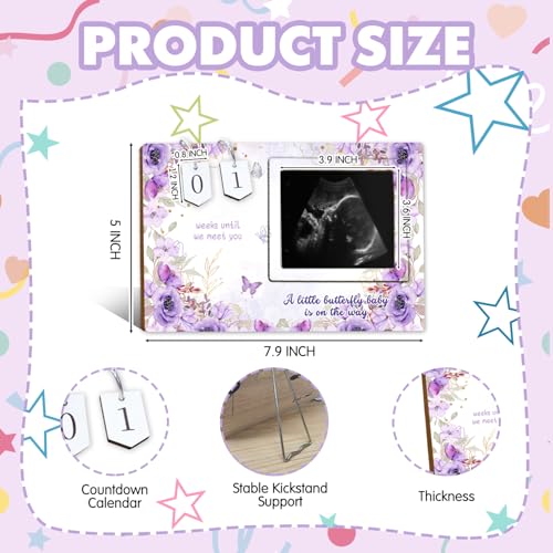 Butterfly Baby Shower Decorations,Gender Reveal Sonogram Picture Frame,Ultrasound Photo Frame with Baby Countdown Weeks,Thoughtful Gifts for New Parents,Fluttering Pregnancy Keepsake for New Family - size: Butterfly
